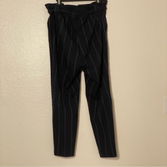 Express Navy Stripe Paper Bag Style Tie Waist Pant with Pockets - Picture 9 of 11